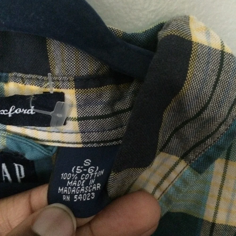 Gap Shirt Size Small 5-6 Blue the Big Oxford Plaid Flannel Button Long Sleeve
